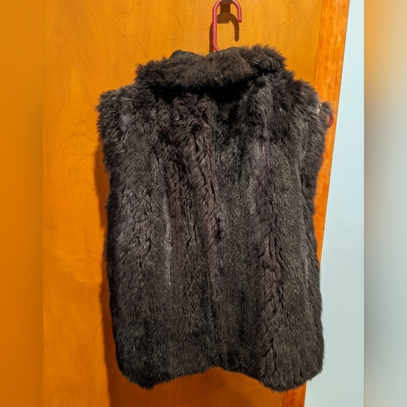 Andrew Marc New Zealand Opossum Fur Vest Dark Brown/Black Leather Collar Medium - Picture 3 of 8